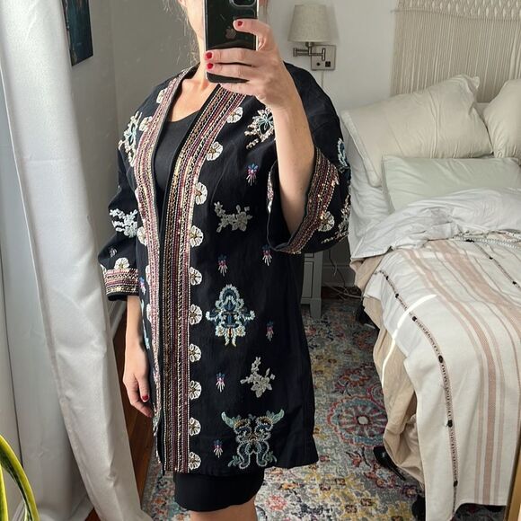 INC Sequin Kaftan Open Cardigsn Jacket Black Size Medium - Picture 3 of 7